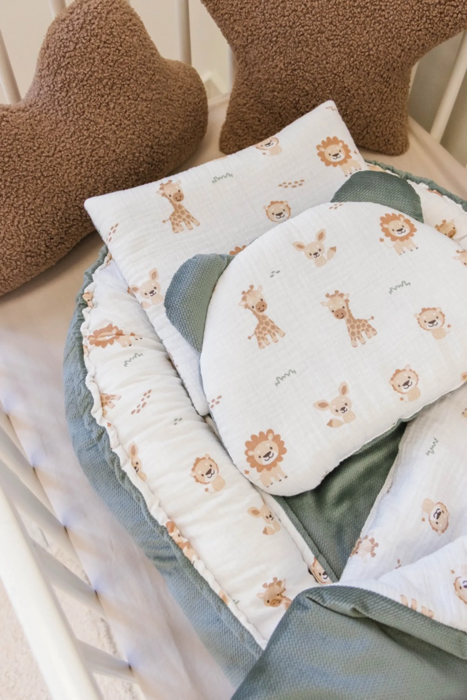 Muślinowy Zestaw 5 elementowy Comfort - Baby Safari i oliwkowy Velvet
