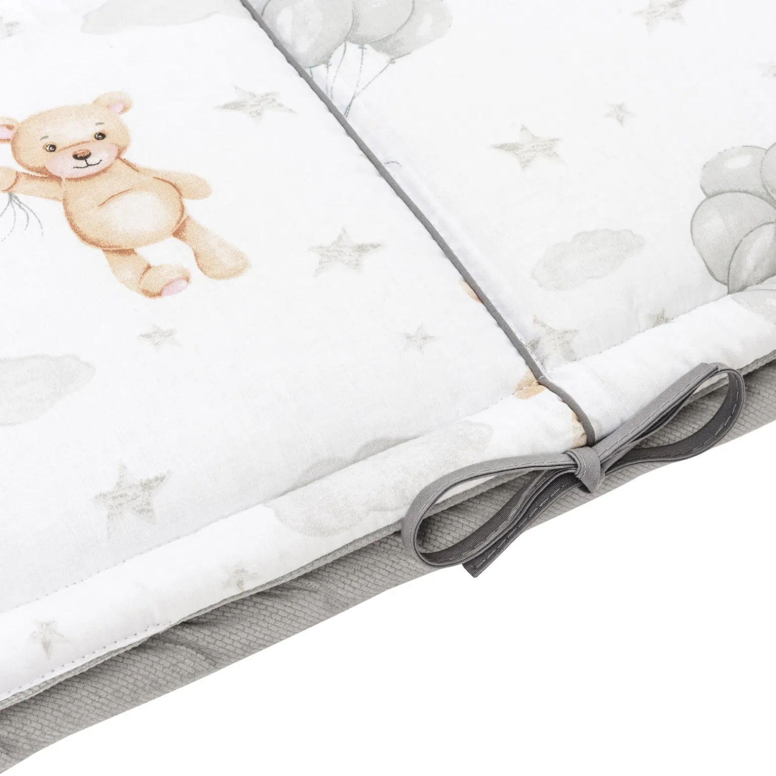 Ochraniacz do łóżeczka XXL - Cloudy Bears i szary Velvet
