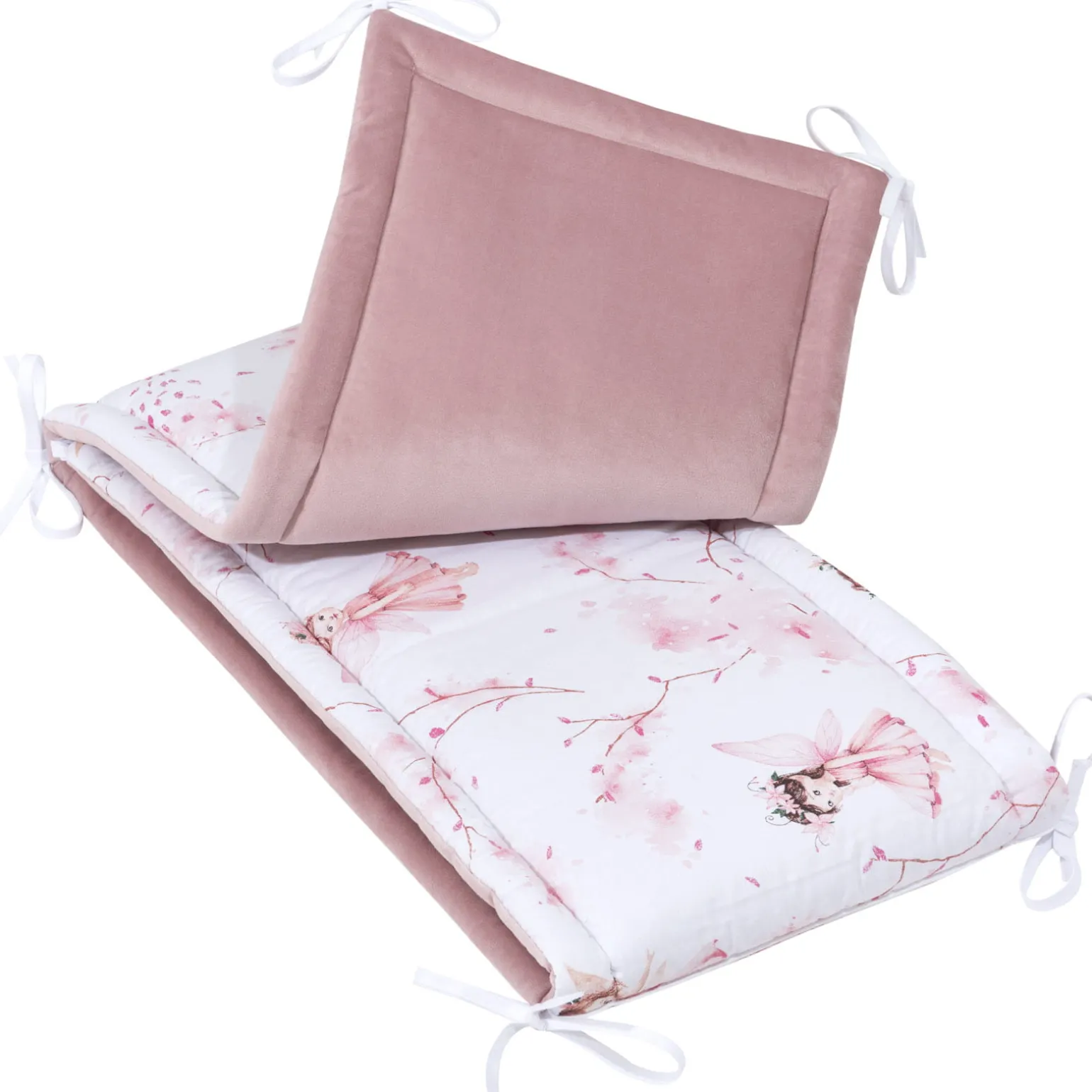 Ochraniacz do łóżeczka XXL - Little Fairy i Smokey Pink Soft Velvet