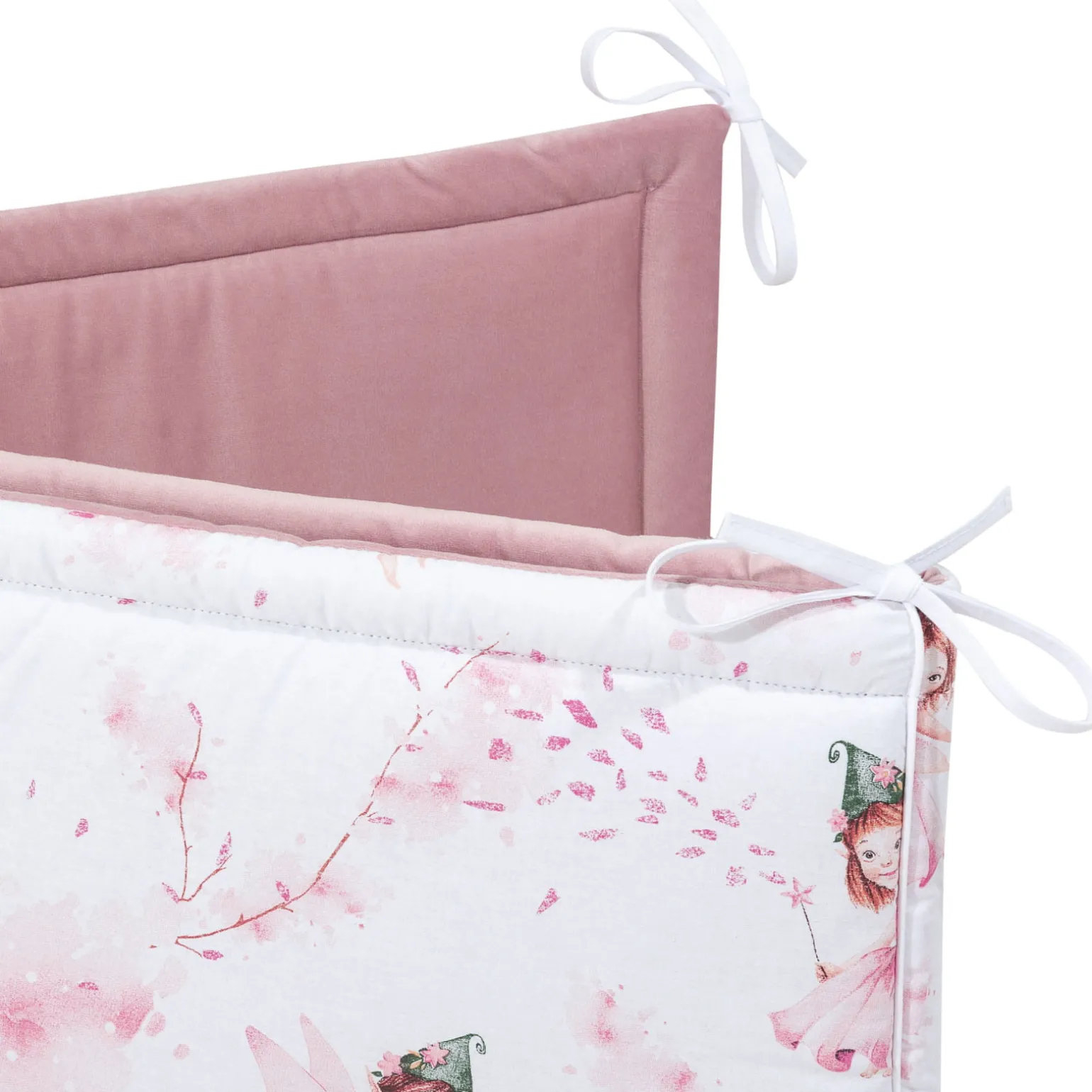Ochraniacz do łóżeczka XXL - Little Fairy i Smokey Pink Soft Velvet