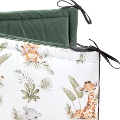 Ochraniacz do łóżeczka XXL - Savanna Fun i oliwkowy Velvet