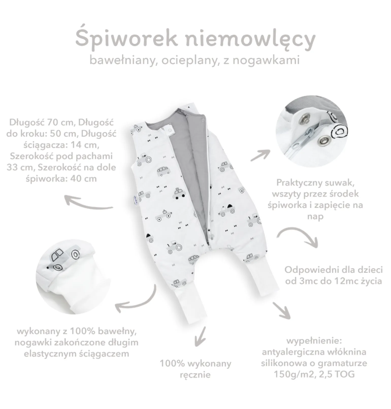 Śpiworek niemowlęcy - ocieplany z nogawkami - Boho Garden