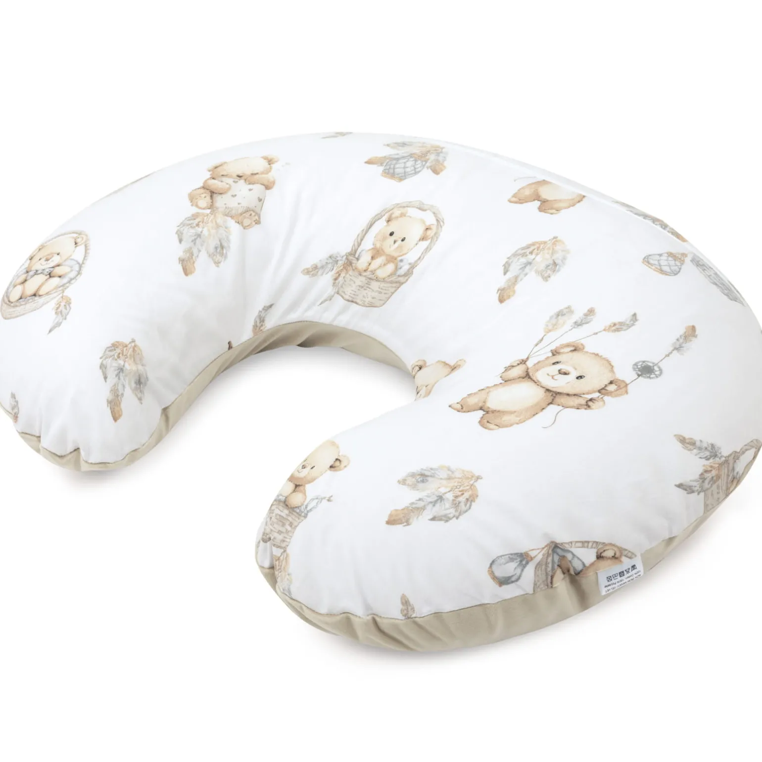 Poduszka rogal + zdejmowana poszewka - Boho Bears i Cappuccino Soft Velvet