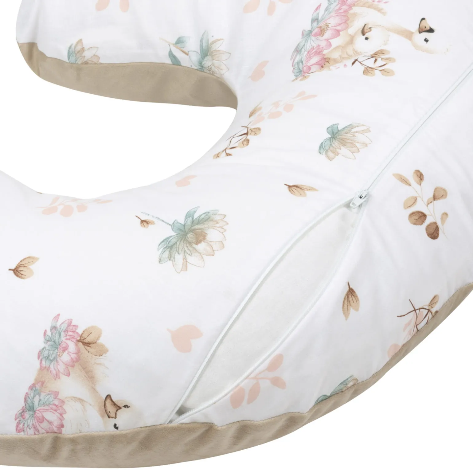 Poduszka rogal + zdejmowana poszewka - Swan Family i Cappuccino Soft Velvet