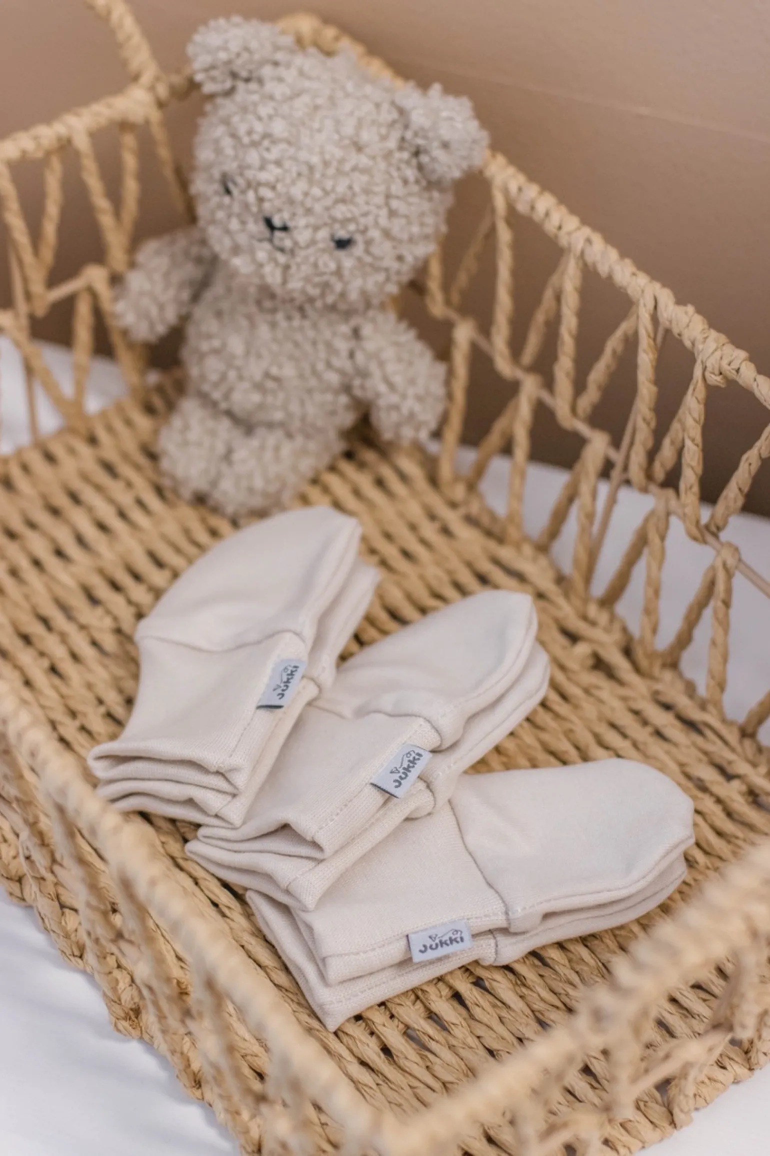 Rękawiczki Niedrapki 3 pack z bawełny organicznej- Beige