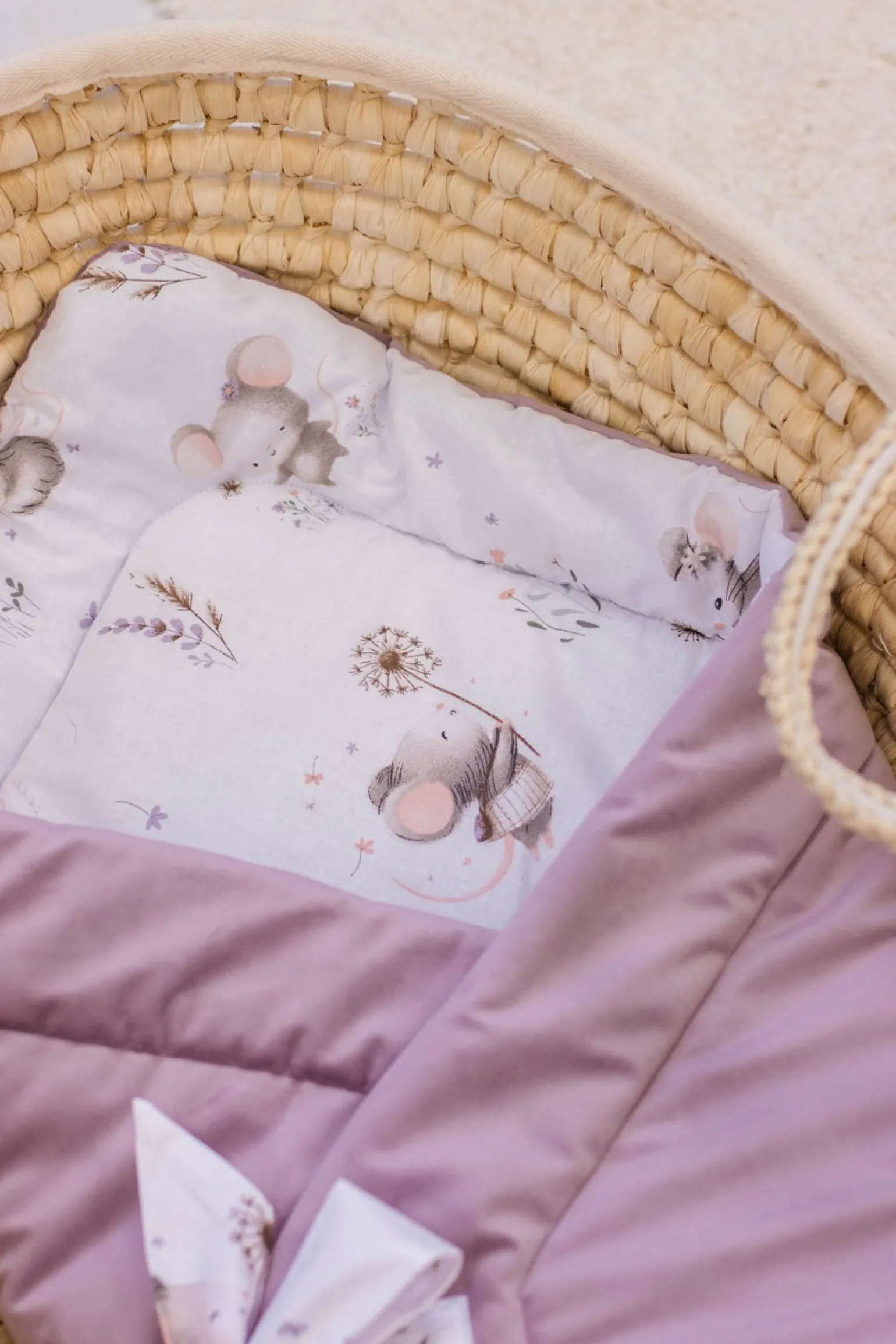 Rożek niemowlęcy Velvet - Lovely Mouse i Wrzosowy Soft Velvet