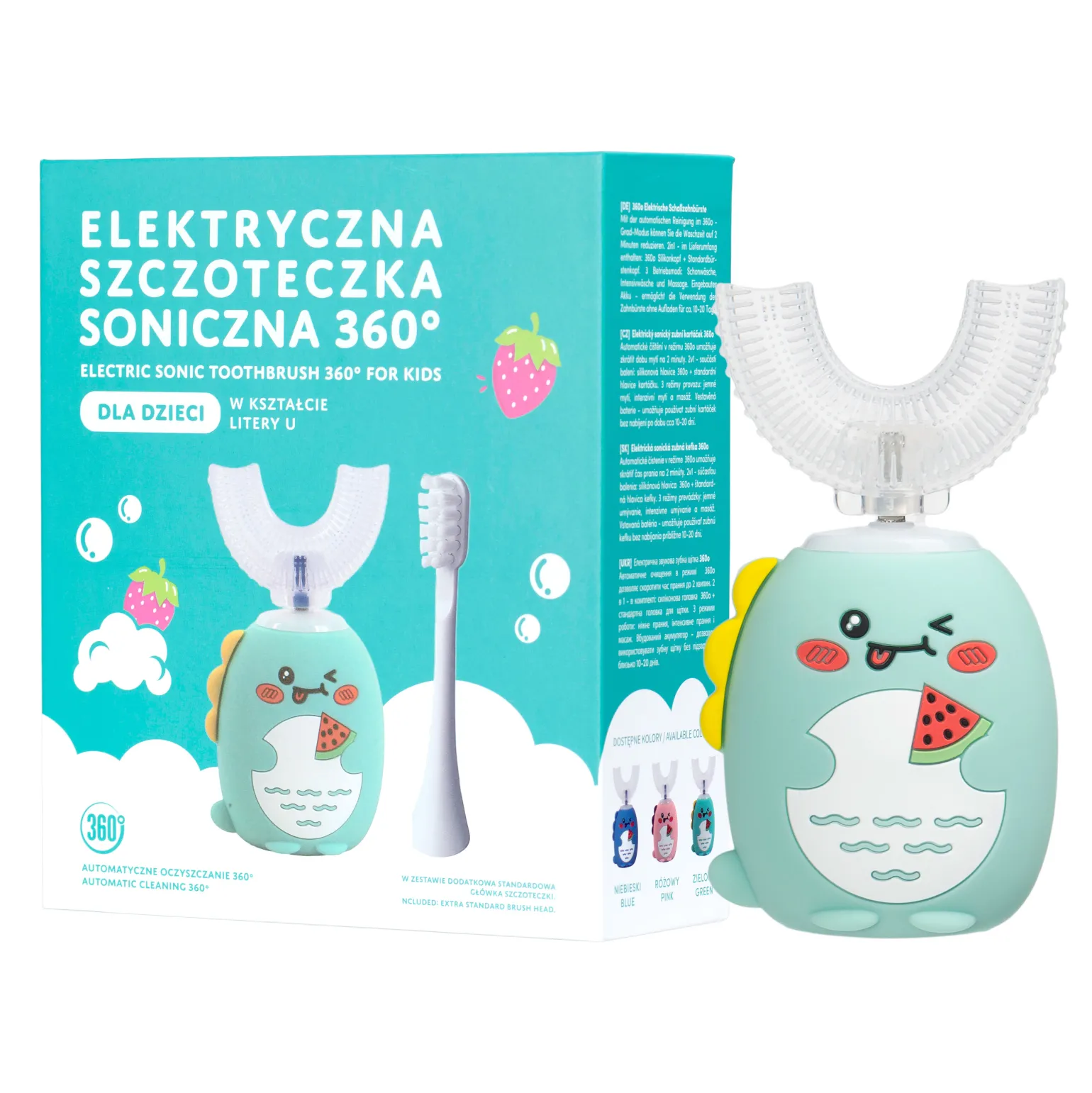 SIMED Szczoteczka Soniczna 360 dla dzieci – 360 U-shape 2w1 – Zielona