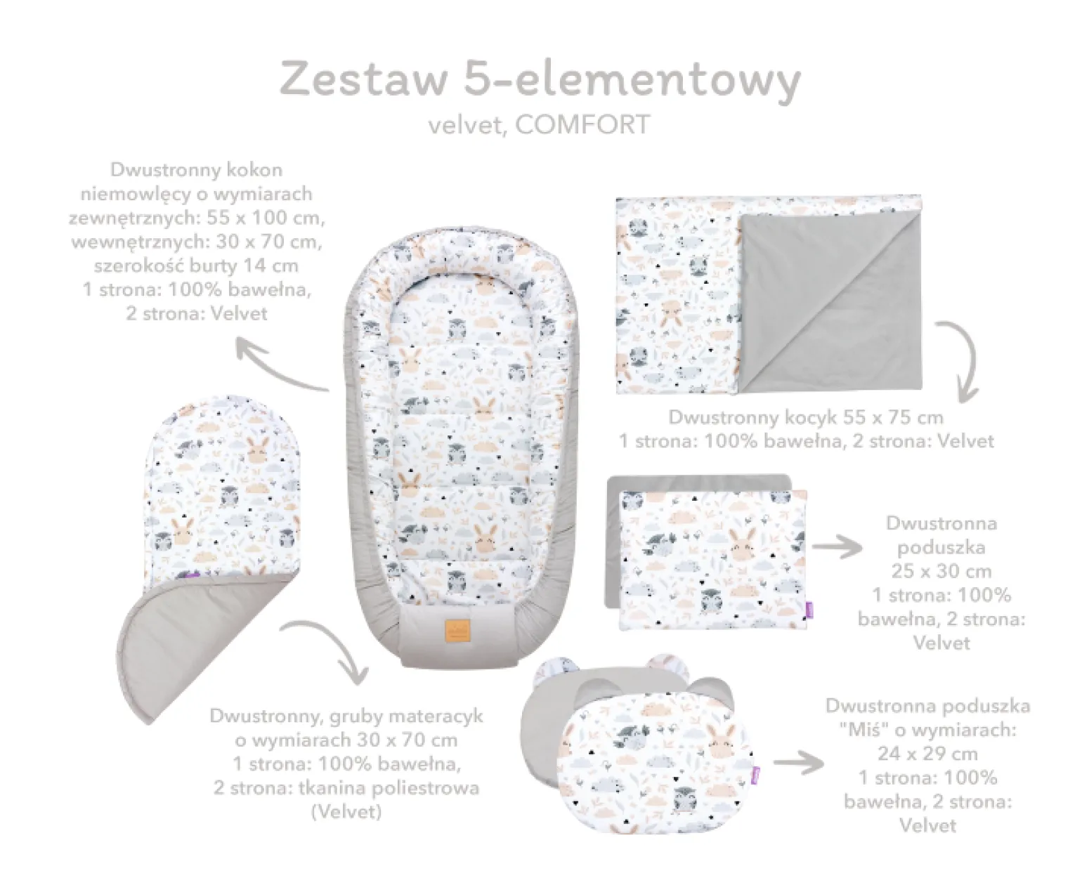 Zestaw 5 elementowy Comfort - Prima Ballerina i Cappuccino Velvet