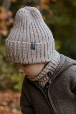 Zimowa czapka z wełny merino - BEIGE MELANGE