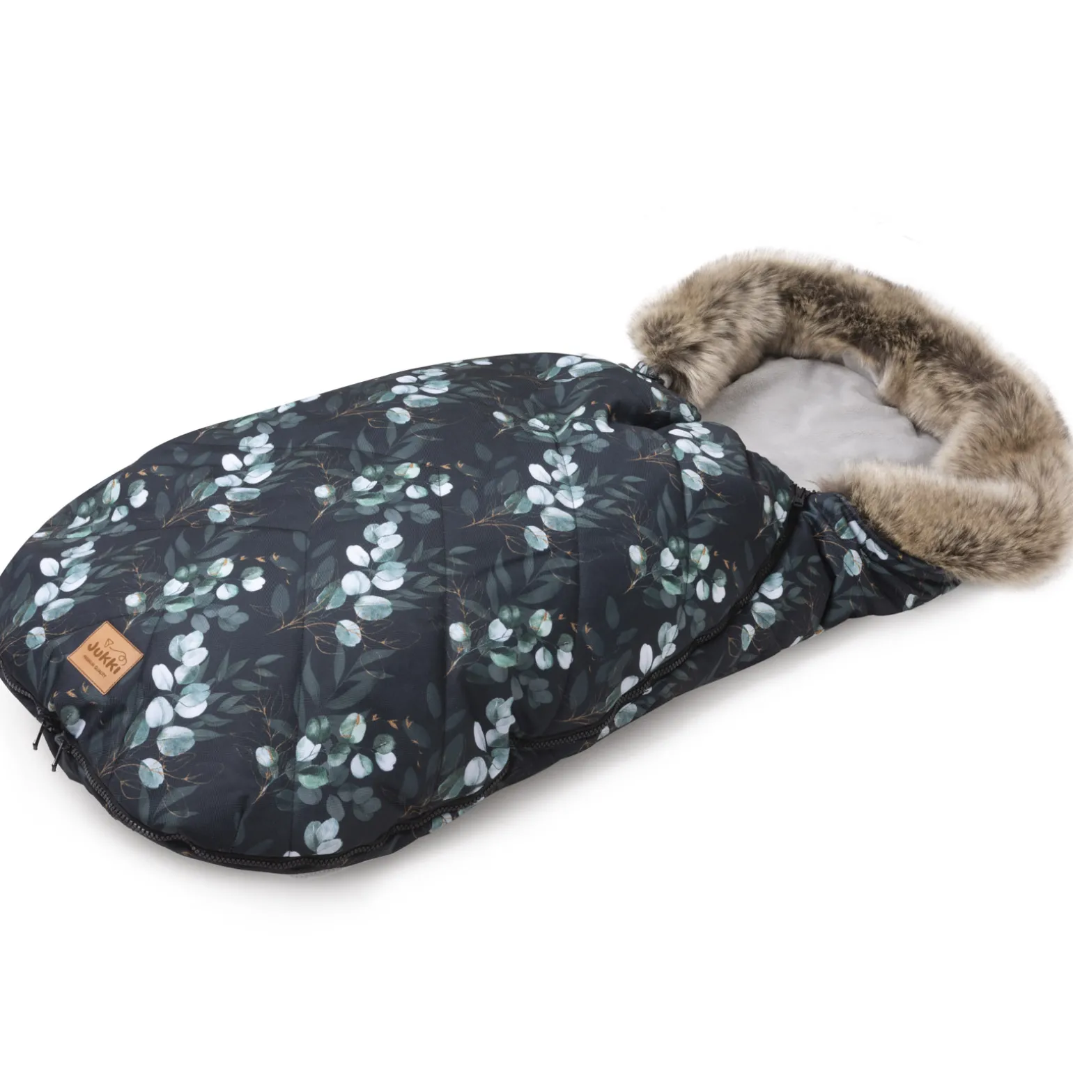 Zimowy śpiworek dziecięcy do wózka, gondoli i sanek - EUCALYPTUS BLACK WINTER